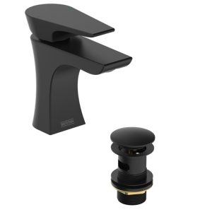Bristan Hourglass Basin Mixer Tap with Clicker Waste - Black