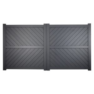 Cambridge Double Swing Flat Top Driveway Gate with Diagonal Solid Infill 3500 x 1600mm Grey