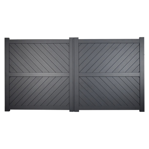 Cambridge Double Swing Flat Top Driveway Gate with Diagonal Solid Infill 3500 x 2000mm Grey