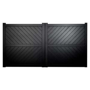 Cambridge Double Swing Flat Top Driveway Gate with Diagonal Solid Infill 4000 x 2200mm Black