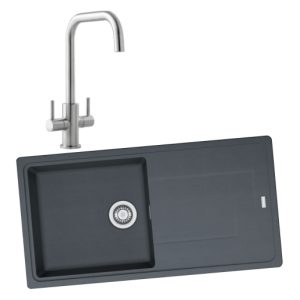 Franke Titan 1 Bowl Inset Graphite Grey Composite Kitchen SINK, Colmar Sink Mixer Chrome Tap and Basket Strainer Waste