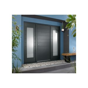 Oslo External Grey Hardwood Veneer Door 1981 x 838 x 44mm and Frame with 2 Side Lights 457mm Left and Right Hand
